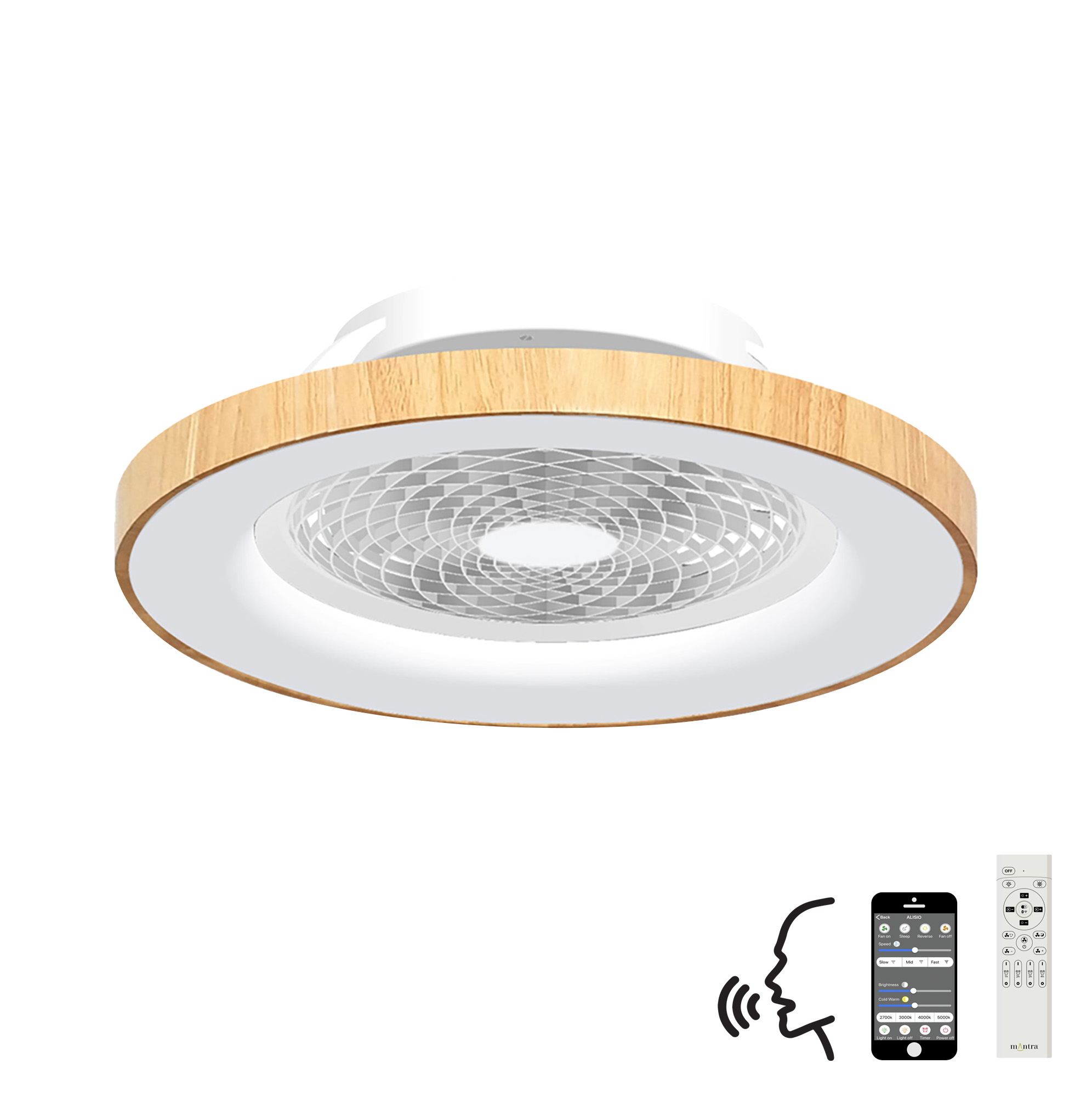 M7126  Tibet 70W LED Dimmable Ceiling Light & Fan; Remote / APP / Voice Controlled Wood Effect
